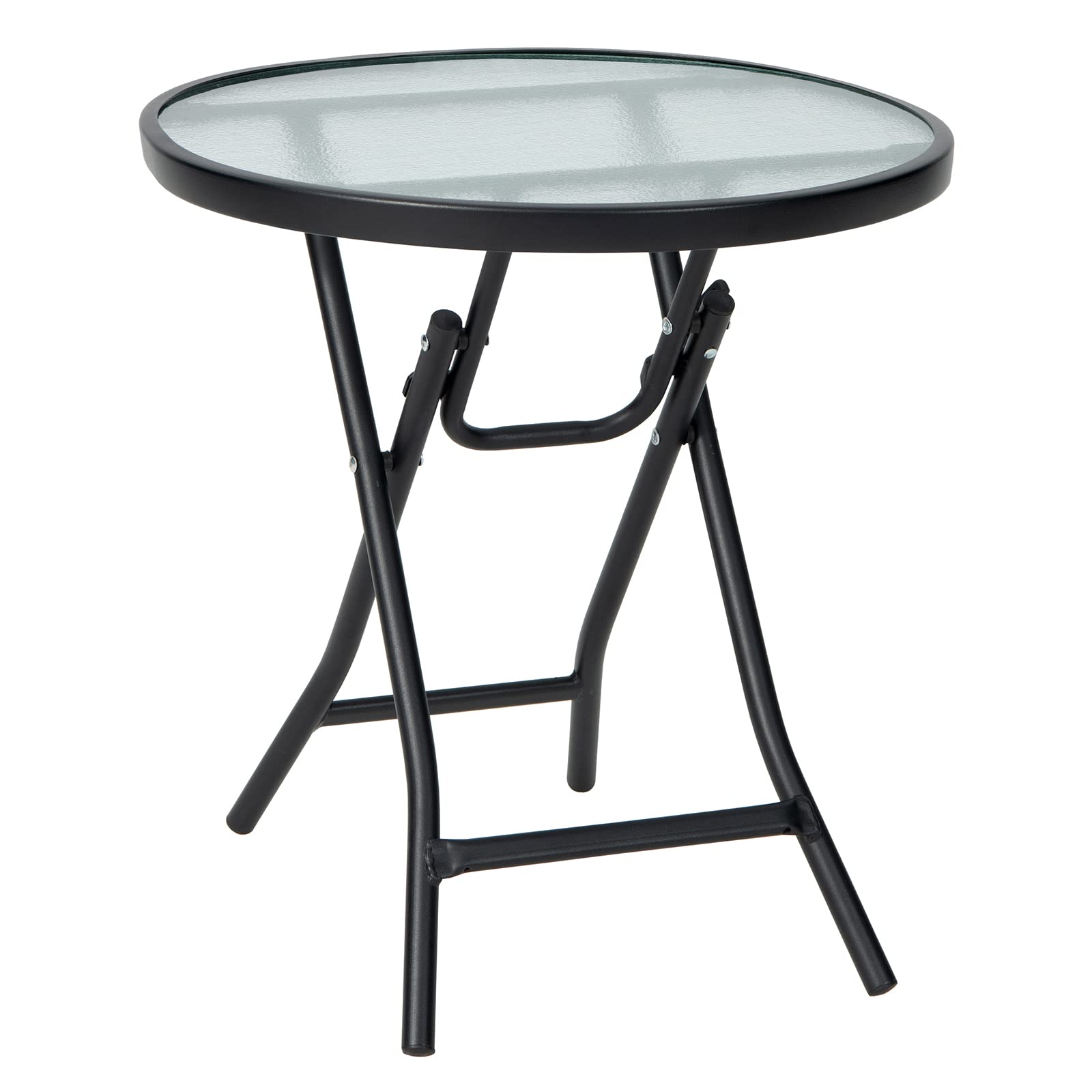 Tangkula Patio Bistro Table, 18" Round Side Table with Tempered Glass Tabletop (Black)